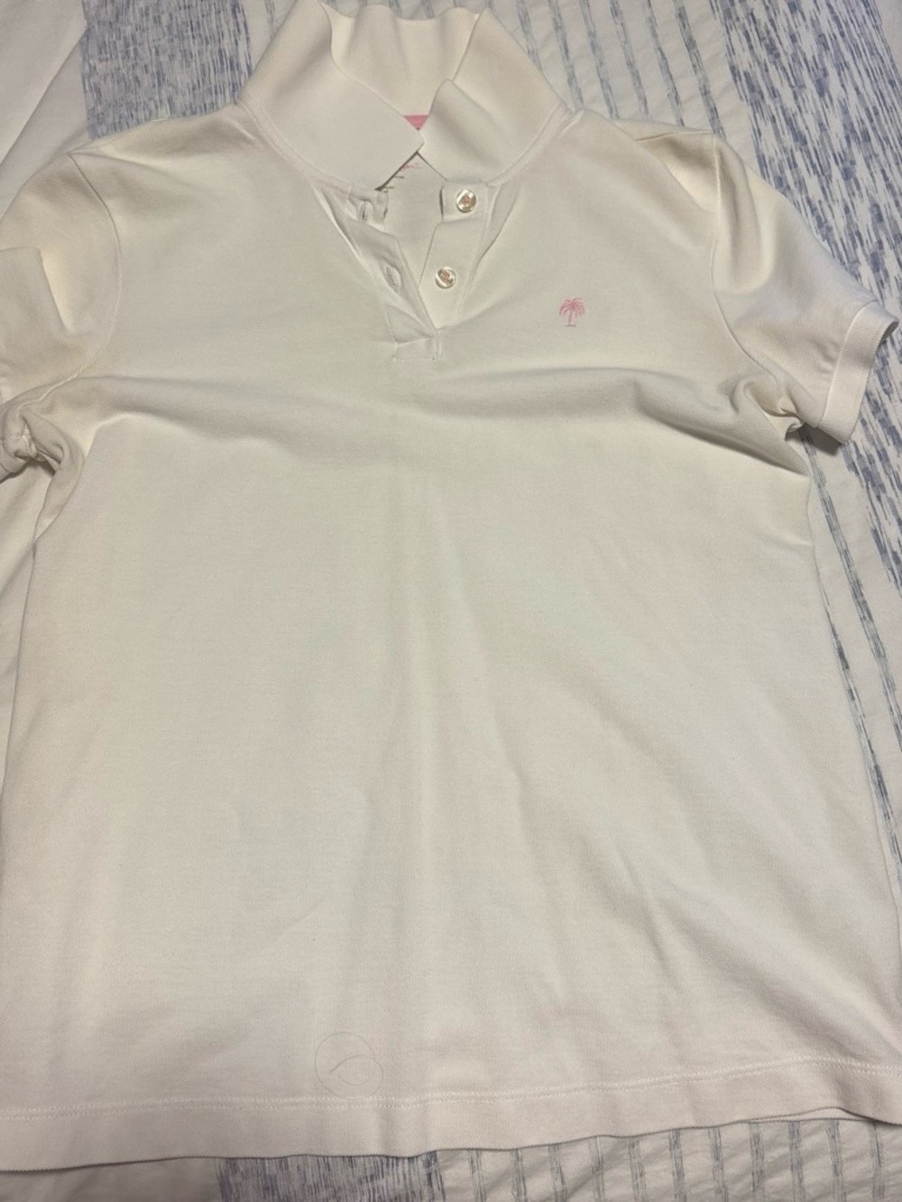 Lilly Pulitzer White Polo Shirt with Pink Palm Logo
